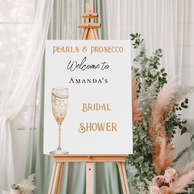 Pearls and Prosecco golden Bridal Shower welcome Foam Board (Creator Uploaded)