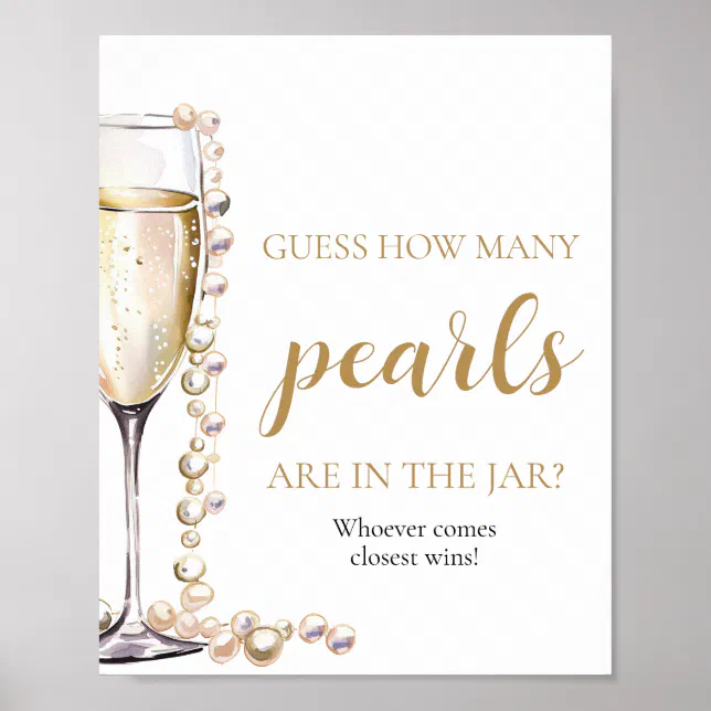 Pearls and Prosecco Guess How Many Pearls Game Poster Zazzle