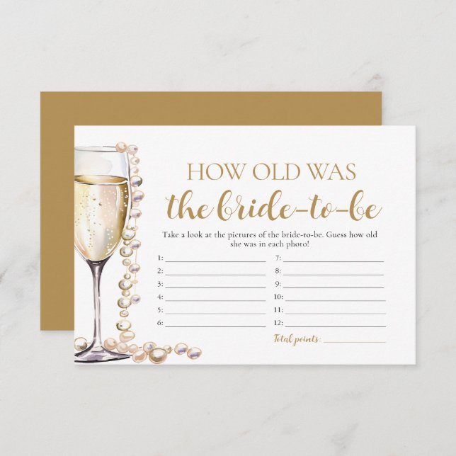 Pearls and Prosecco How Old Was the Bride Game Enclosure Card (Front/Back)