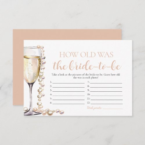 Pearls and Prosecco How Old Was the Bride Game Enclosure Card