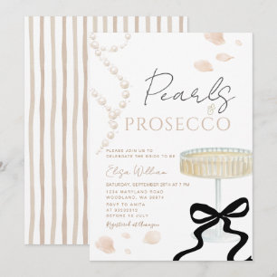 Pearls and Prosecco Ivory Bow Bridal Shower Invitation