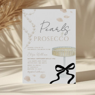 Pearls and Prosecco Ivory Bow  Bridal Shower  Invitation