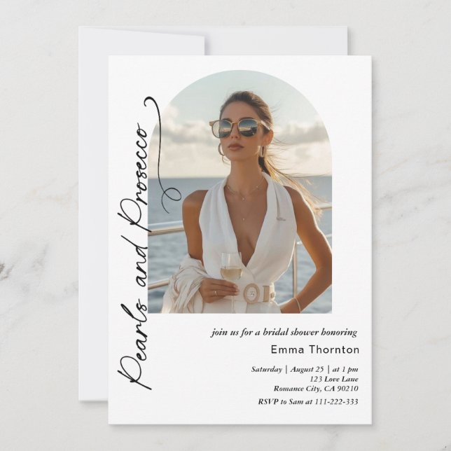 Pearls and Prosecco minimal Modern Bridal Shower I Invitation (Front)
