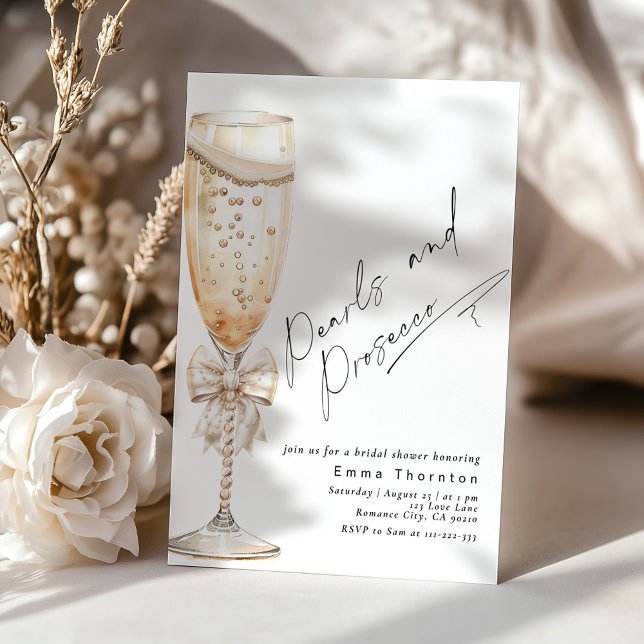 Pearls and Prosecco minimal Modern Bridal Shower Invitation (Creator Uploaded)