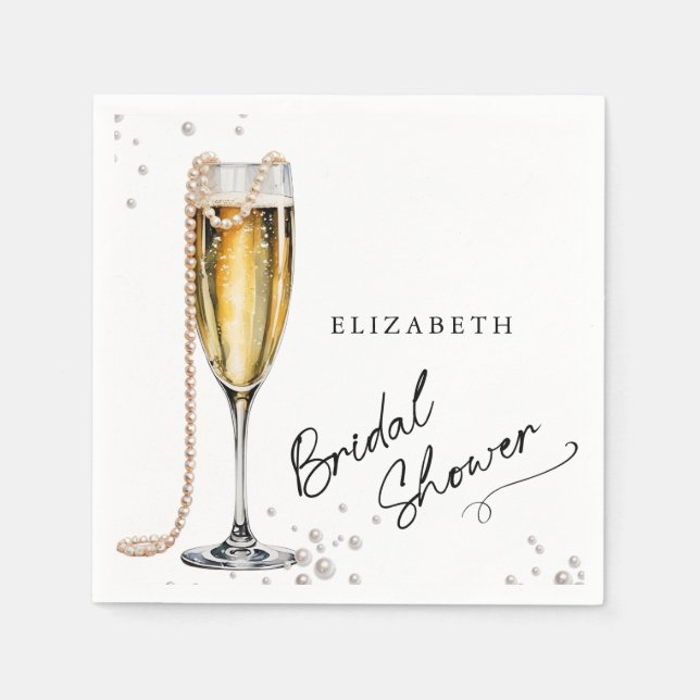 Pearls and Prosecco Minimalist Bridal Shower Napkins (Front)