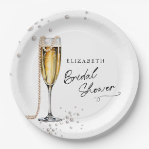 Pearls and Prosecco Minimalist Bridal Shower Paper Plates