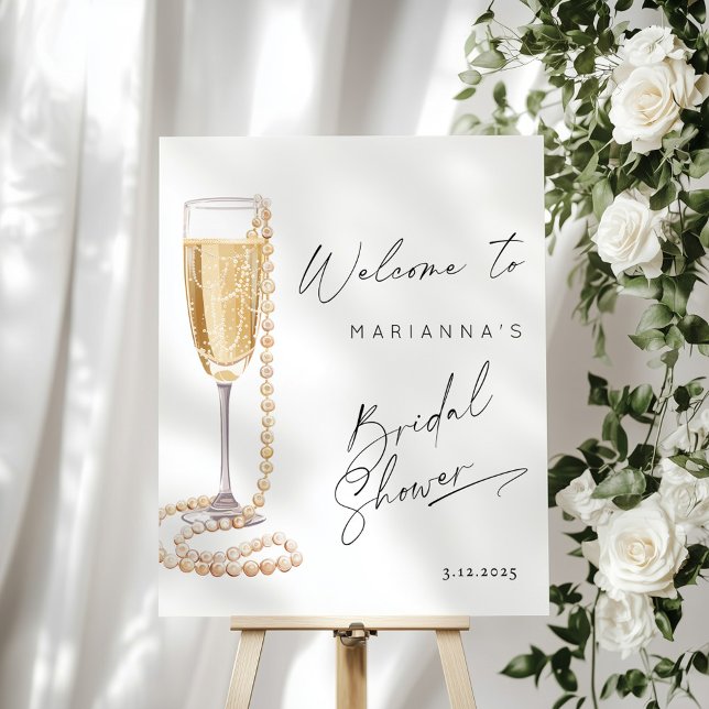 Pearls and Prosecco minimalist Bridal Welcome Foam Board (Creator Uploaded)