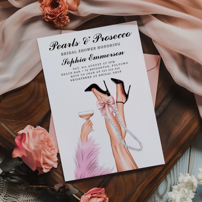 Pearls and Prosecco Modern Bridal Shower Invitation (Creator Uploaded)