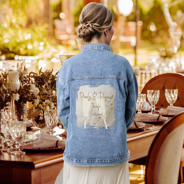 Pearls and Prosecco Modern Elegant Bridesmaid Denim Jacket (Creator Uploaded)