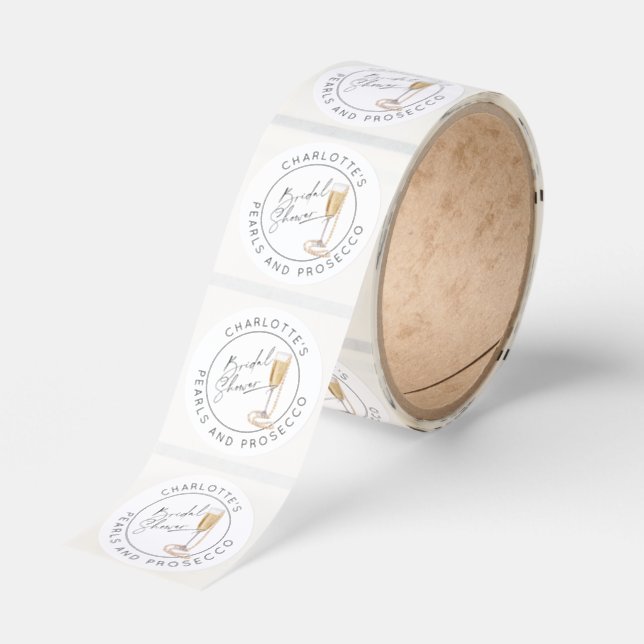Pearls and Prosecco Modern script Bridal shower Classic Round Sticker (Roll)