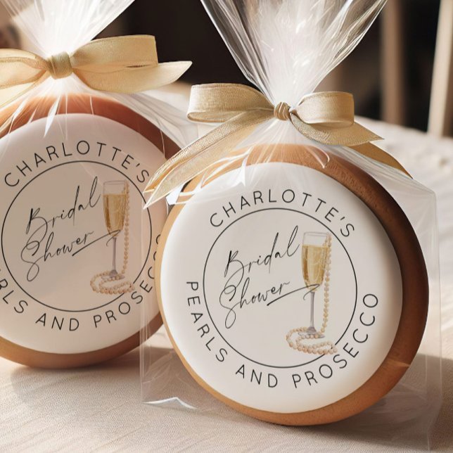 Pearls and Prosecco Modern script Bridal shower Sugar Cookie (Creator Uploaded)