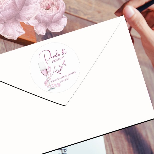 Pearls and Prosecco Modern Thank You Bridal Shower Classic Round Sticker (Creator Uploaded)