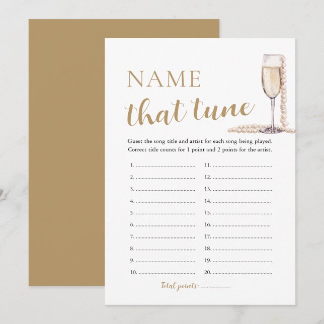 Pearls and Prosecco Name That Tune Bridal Game Invitation (Front/Back)