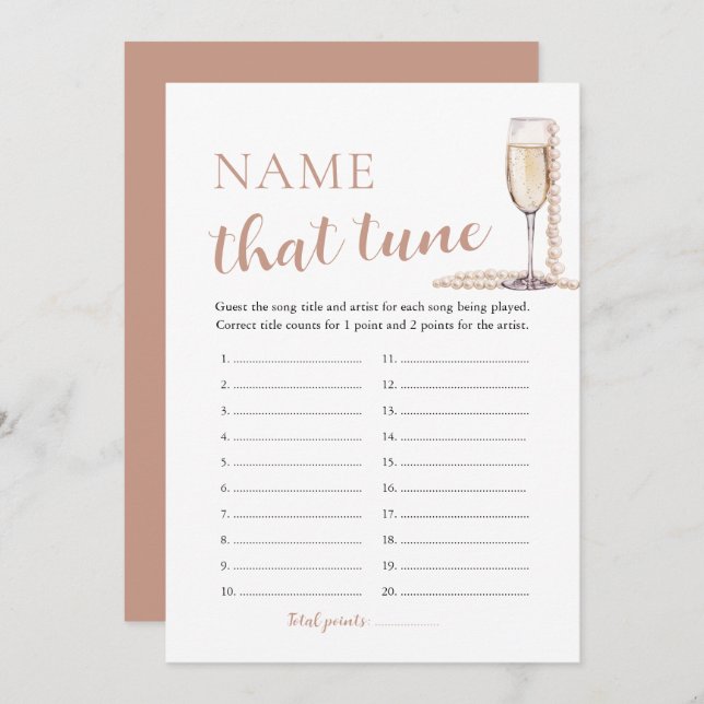 Pearls and Prosecco Name That Tune Bridal Game Invitation (Front/Back)