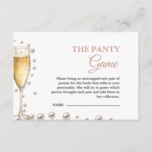 Pearls and Prosecco Panty  Bridal Shower Game Enclosure Card