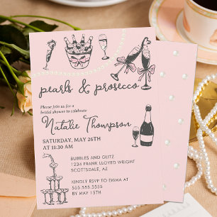 Pearls And Prosecco Personalized Bridal Shower Invitation