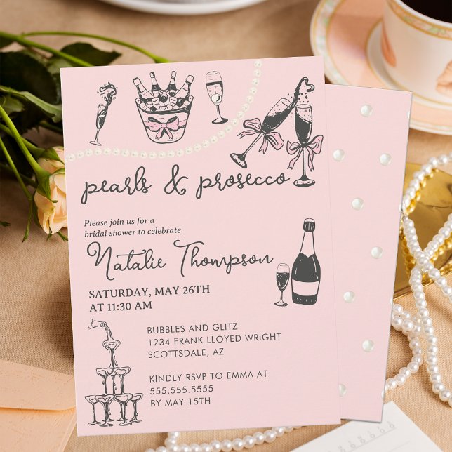 Pearls And Prosecco Personalized Bridal Shower Invitation (Creator Uploaded)