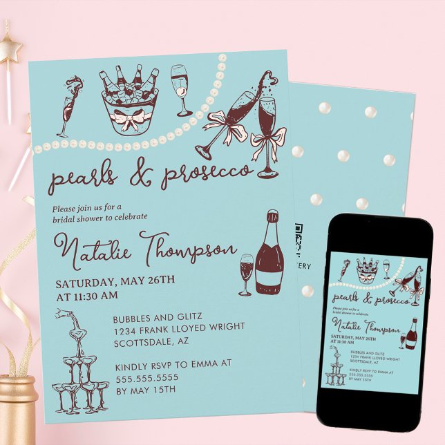 Pearls And Prosecco Personalized Bridal Shower Invitation (Creator Uploaded)
