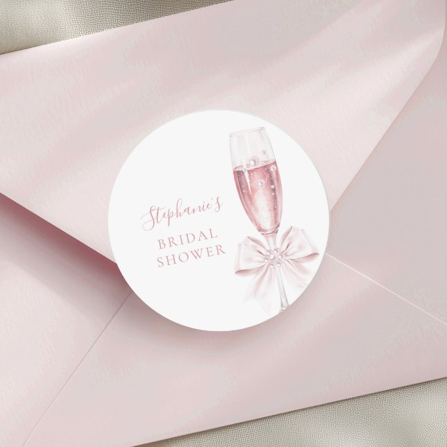 Pearls and Prosecco Pink Bridal Shower Classic Round Sticker (Creator Uploaded)