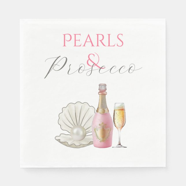 Pearls and Prosecco Pink Bridal Shower Napkins (Front)