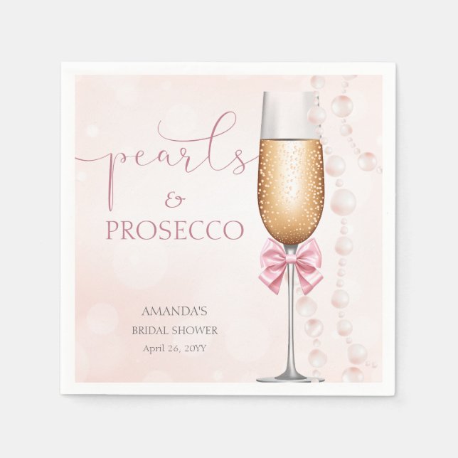 Pearls and Prosecco Pink Bridal Shower  Napkins (Front)
