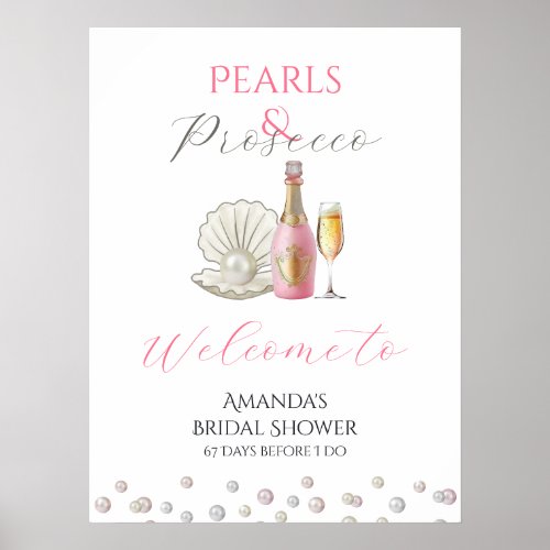 Pearls and Prosecco Pink Bridal Shower Poster