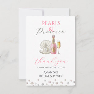 Pearls and Prosecco Pink Bridal Shower Thank You Card