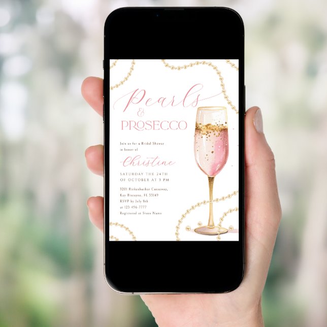 Pearls and Prosecco Pink Gold Bridal Shower Invitation (Front Digital)