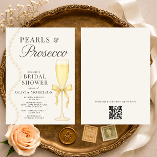 Pearls and Prosecco QR Code Bridal Shower Invitation