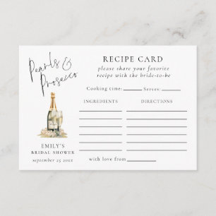 Pearls and Prosecco Recipe Card Bridal Shower