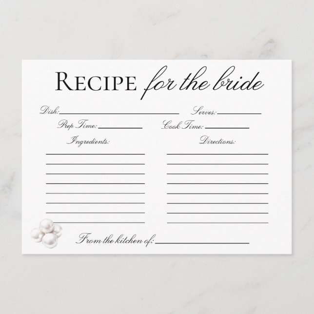 Pearls and Prosecco Recipe Card for the Bride (Front)