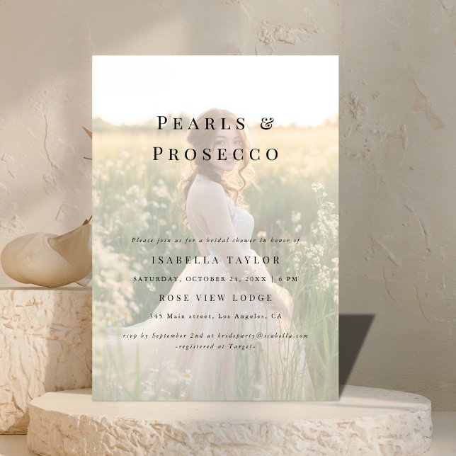 Pearls and Prosecco | Simple Bridal Shower Photo Invitation (Creator Uploaded)