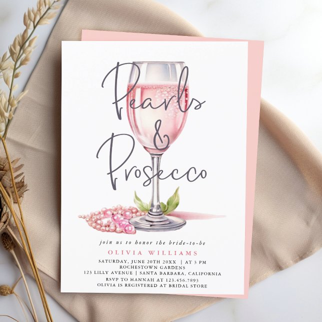 Pearls and Prosecco Watercolor Pink Bridal Shower Invitation (Creator Uploaded)