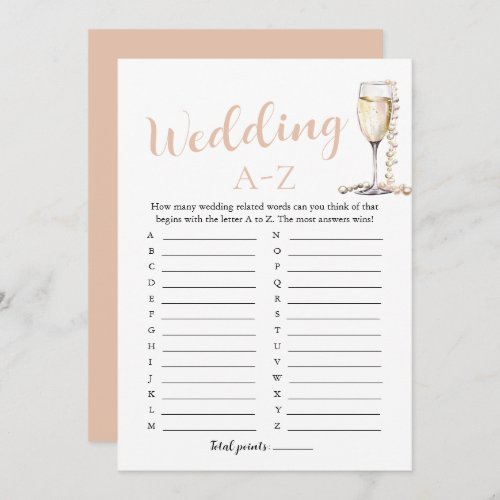 Pearls and Prosecco Wedding A_Z Bridal Shower Game Invitation