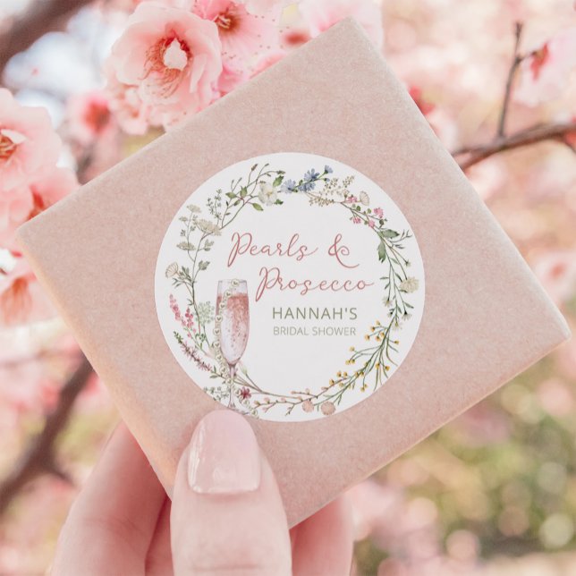 Pearls and Prosecco Wedding Bridal Shower Classic Round Sticker (Creator Uploaded)