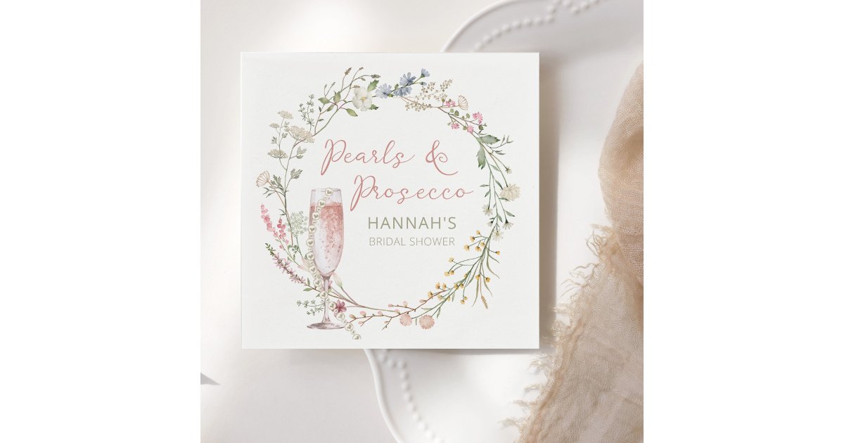 Pearls and Prosecco Wedding Bridal Shower Napkins | Zazzle