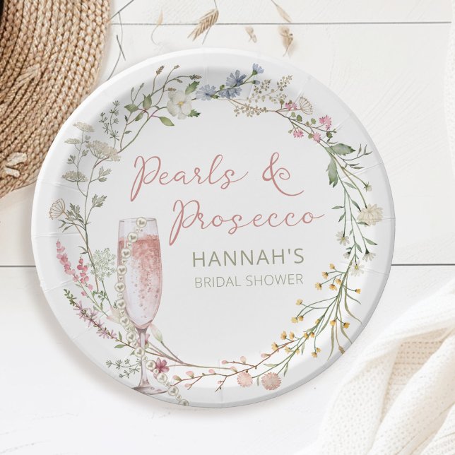 Pearls and Prosecco Wedding Bridal Shower Paper Plates (Creator Uploaded)