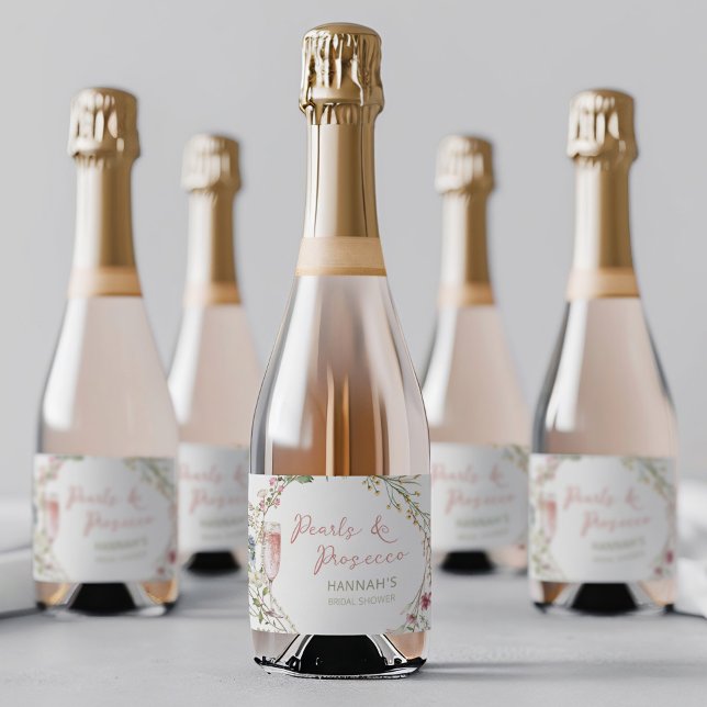 Pearls and Prosecco Wedding Bridal Shower Sparkling Wine Label (Creator Uploaded)