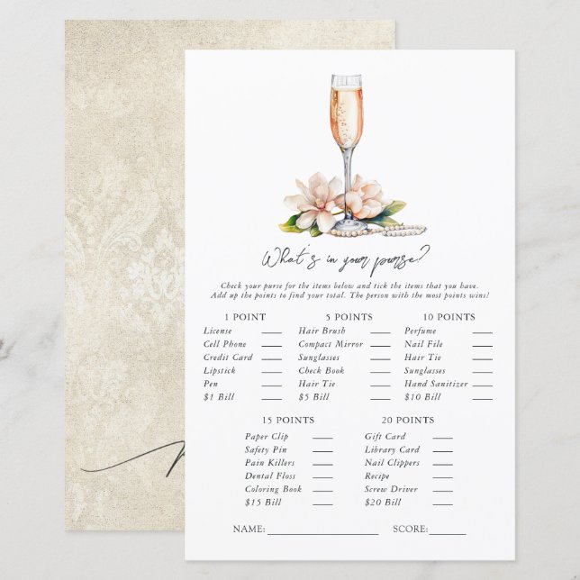 Pearls and Prosecco What’s in Your Purse? Game (Front/Back)