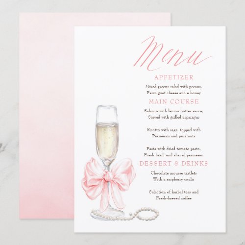Pearls and Prosecco Whimsical Chic Menu Cards