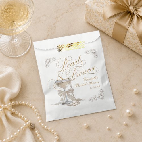 Pearls and Prosecco White Bow Bridal Shower Favor Bag