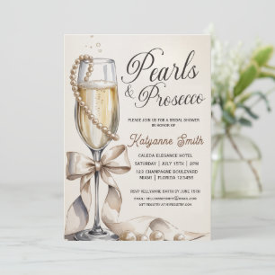 Pearls and Prosecco White Bow Bridal Shower Invitation