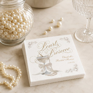 Pearls and Prosecco White Bow Bridal Shower Napkins