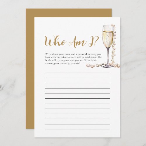 Pearls and Prosecco Who Am I Bridal Shower Game Invitation