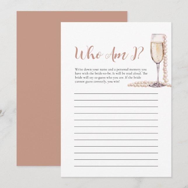 Pearls and Prosecco Who Am I Bridal Shower Game Invitation (Front/Back)