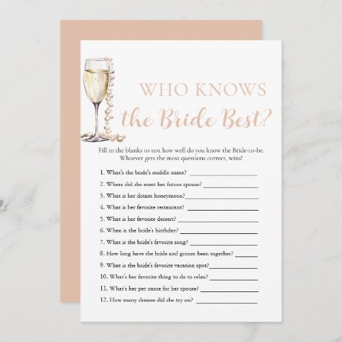 Pearls and Prosecco Who Knows the Bride Best Game Invitation