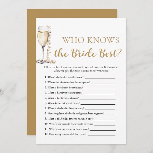 Pearls and Prosecco Who Knows the Bride Best Game Invitation