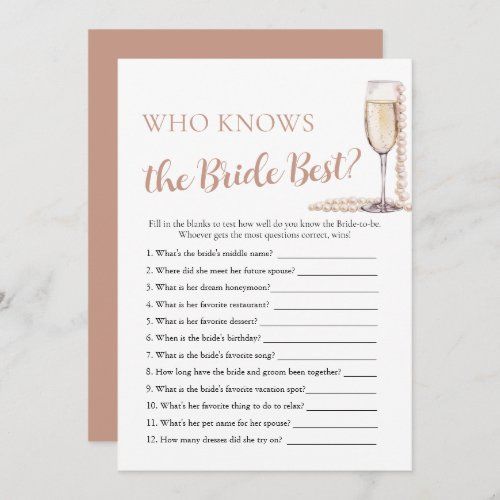 Pearls and Prosecco Who Knows the Bride Best Game Invitation