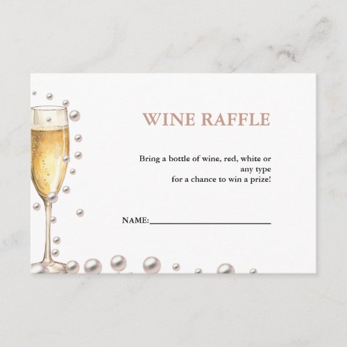 Pearls and Prosecco Wine Raffle Bridal Shower Game Enclosure Card
