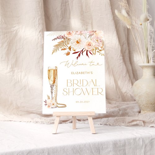 Pearls and Prosecco with Floral Bridal Welcome Poster